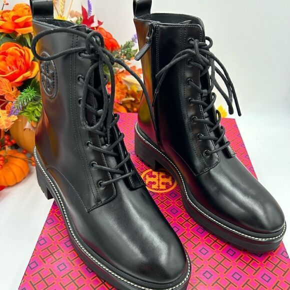 SOLD!!    Women’s Tory Burch, 50mm leather lug sole lace up boots, size 10.5. - Picture 1 of 11